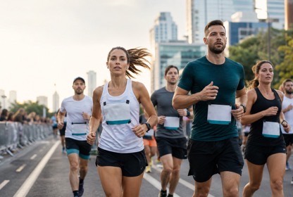 Corredores con dorsal en una maratón urbana